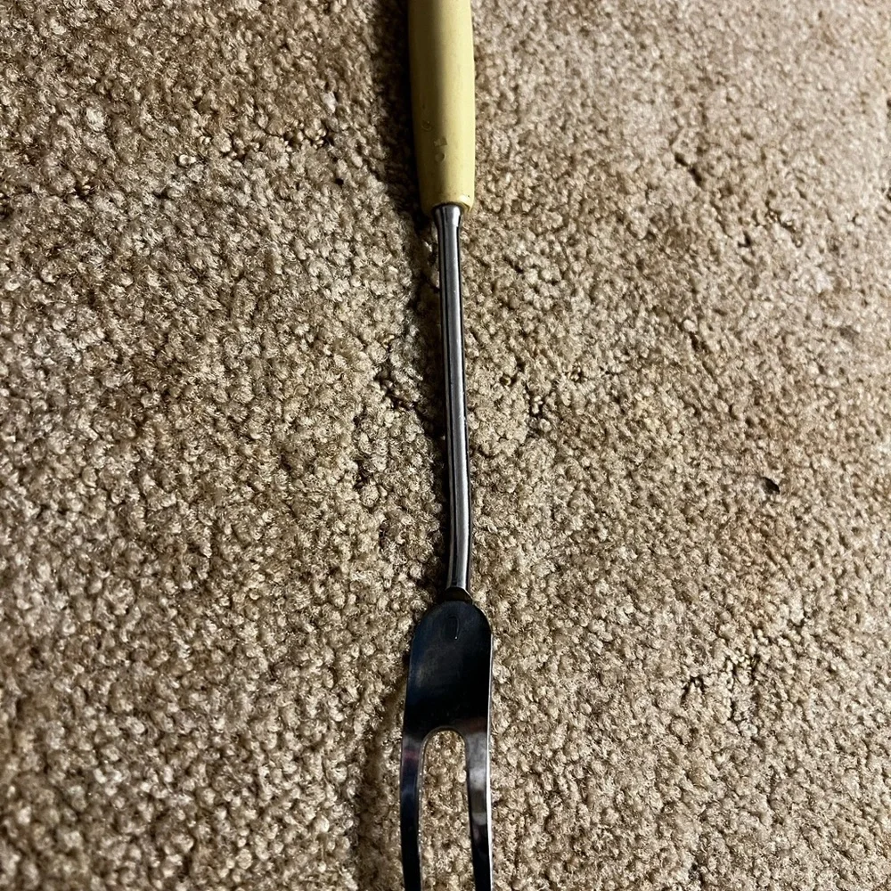 Vintage EKCO Stainless Steel Serving Fork with Cream Handle